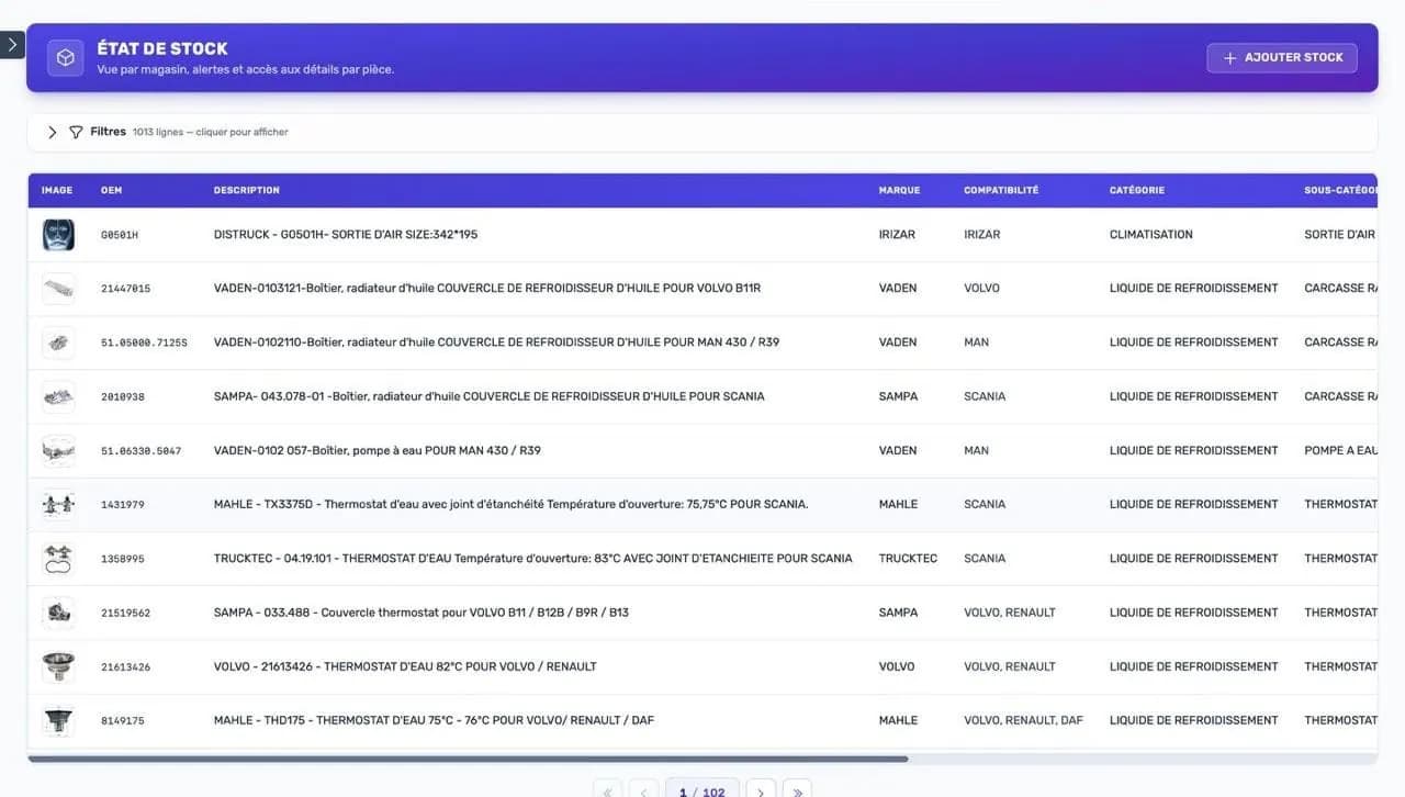 Mainsuits, gestion des stocks et de la maintenance - Stock